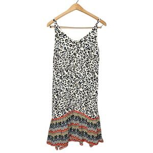 Cabi Eclectic Contrast Print Sleeveless Knee Length Dress Leopard Aztec Print‎ S